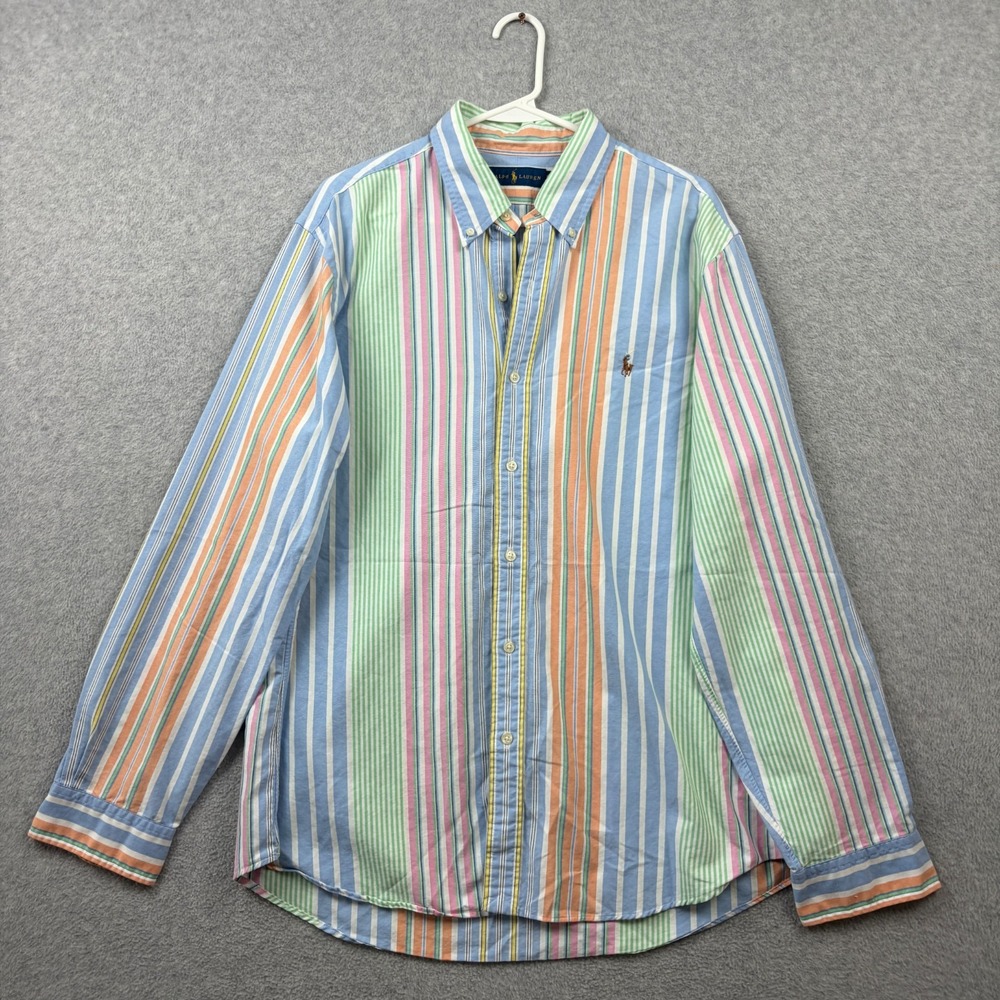 Ralph Lauren Shirt Mens XL Colorful Striped Oxford OCBD Button Down Preppy Pony